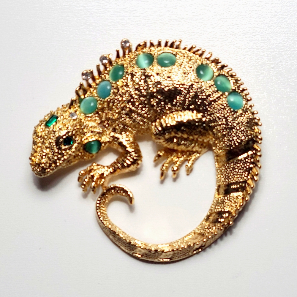 Golden Iguana Lizard Beardy Dragon Brooch